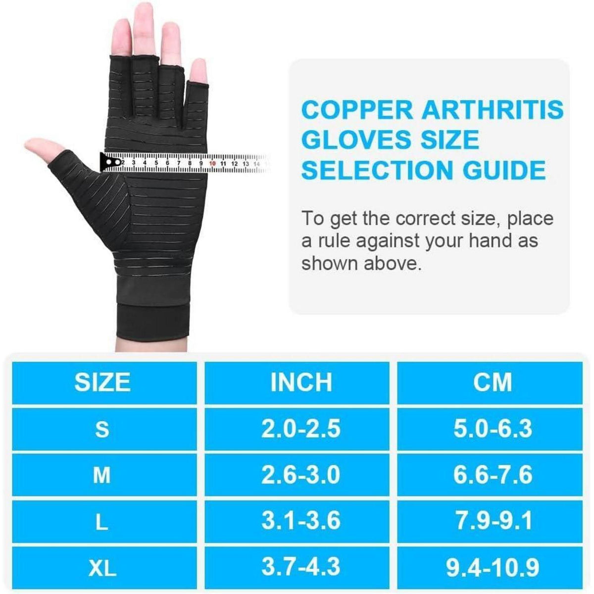 Kupfer Kompressionshandschuhe fingerlos für Arthritis Schmerzlinderung S Schwarz