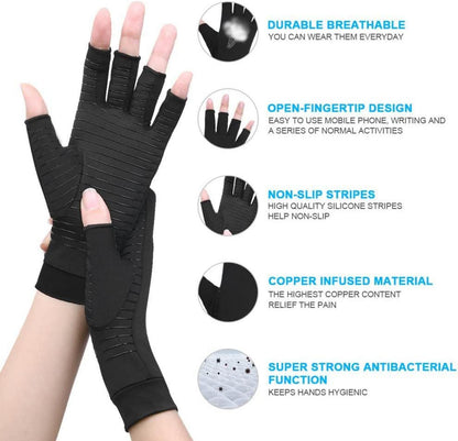 ACWOO Kupfer Arthritis Kompressionshandschuhe Schmerzlinderung Schwarz M