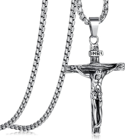 Kreuz Halskette Edelstahl Jesus Kruzifix Anhänger Byzantinische Kette
