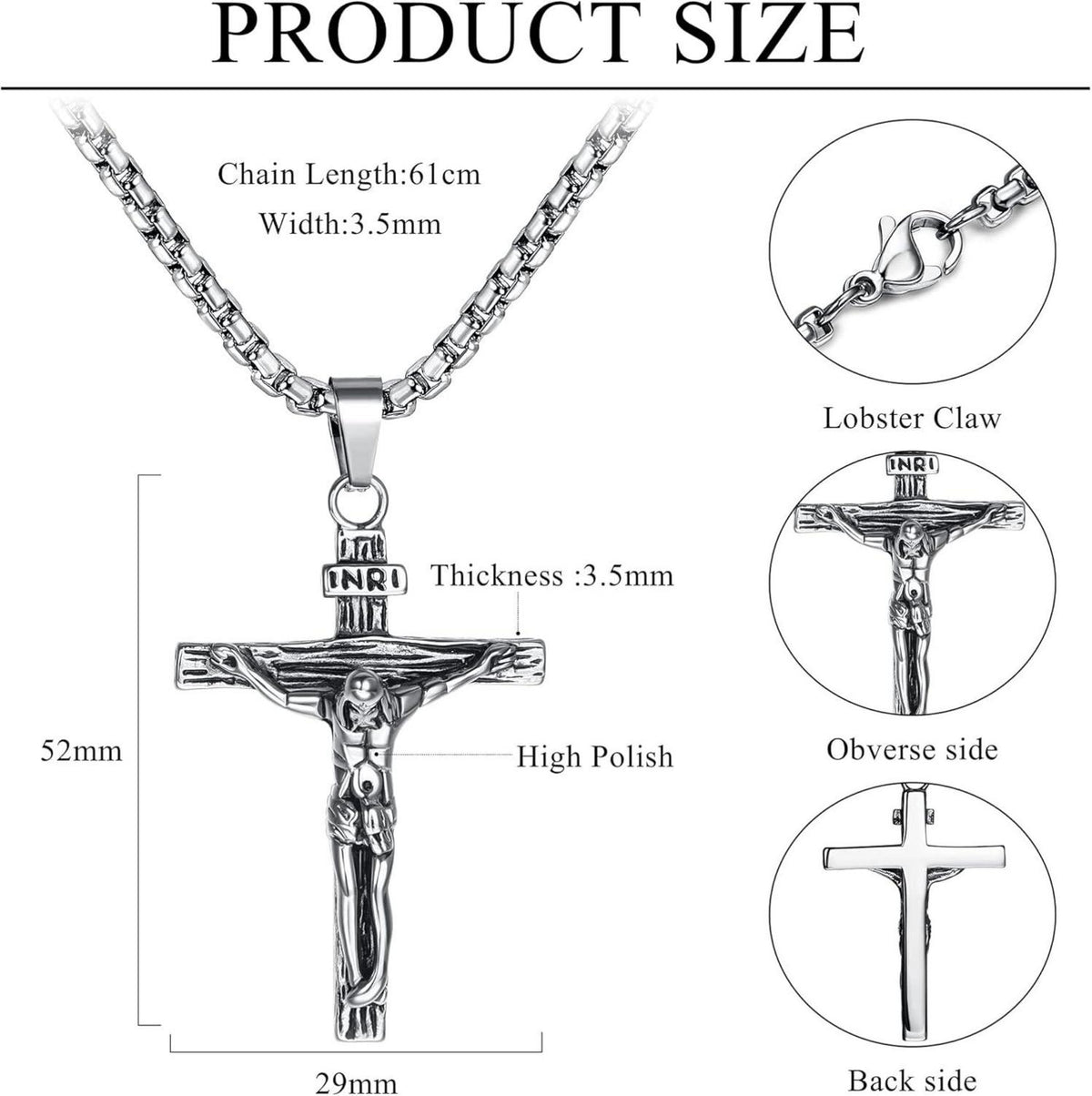 Kreuz Halskette Herren Edelstahl Jesus Kruzifix Anhänger