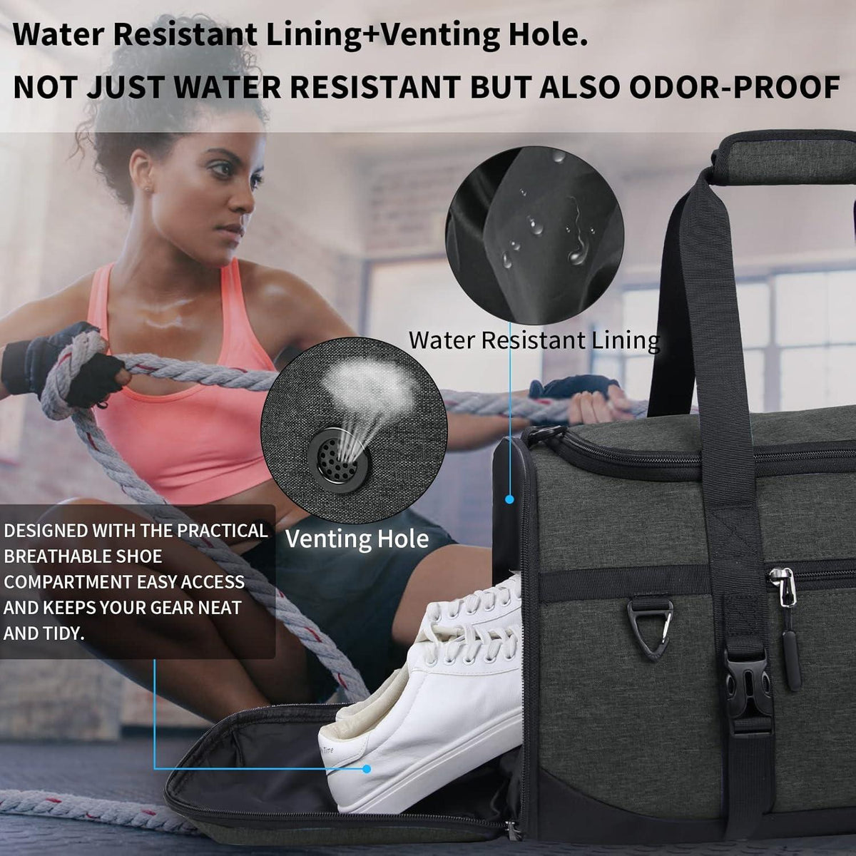 Lubardy Sporttasche 40L Wasserdicht mit Sporthandtuch und Schuhfach