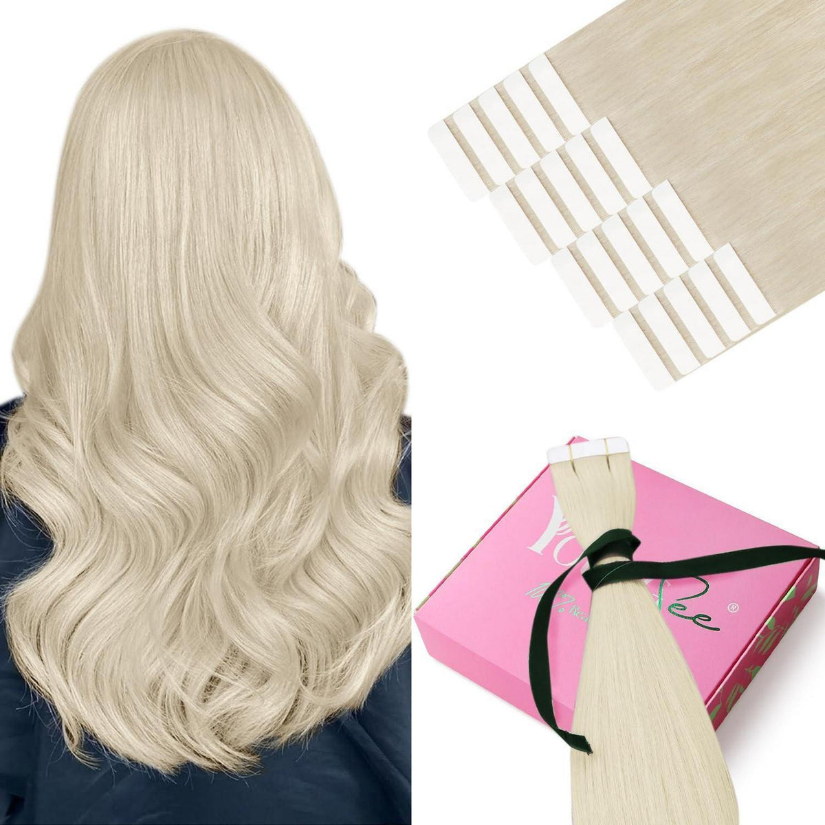Platinblondes Tape-in Echthaarverlängerung 60cm