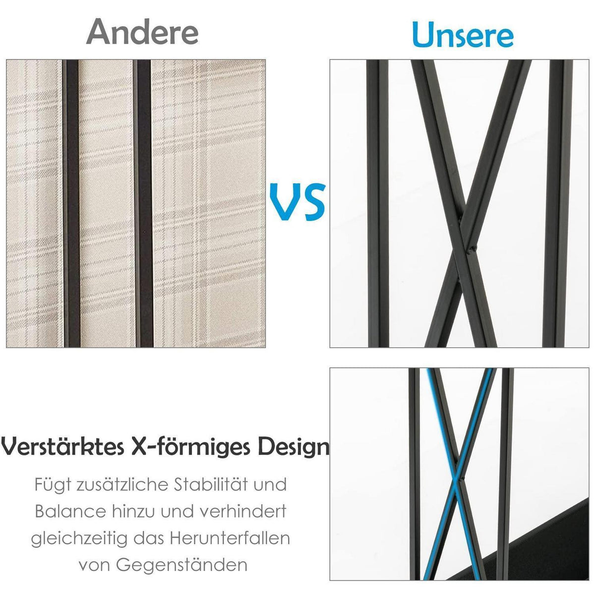Schmaler Konsolentisch mit X-Rahmen & 2 Ebenen – Schwarz