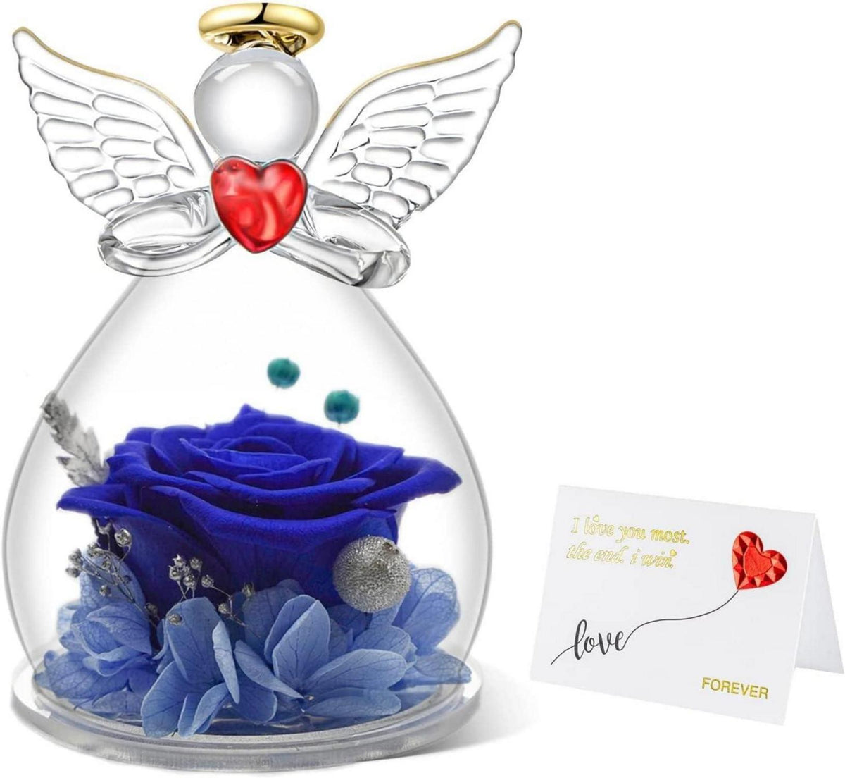 Ewige Rose Engel Geschenkbox Glasfigur Blau