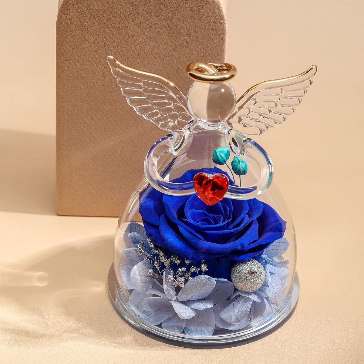 Ewige Rose Engel Geschenkbox Glasfigur Blau