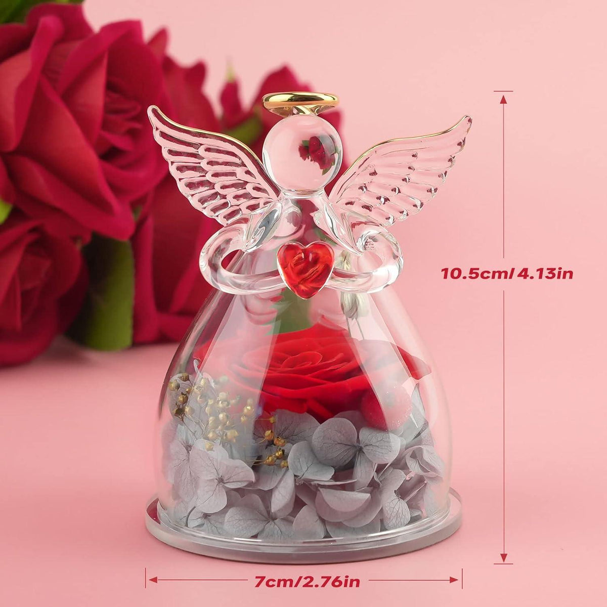 Ewige Rose Engel Geschenkbox für Mama Oma Rot in Glas