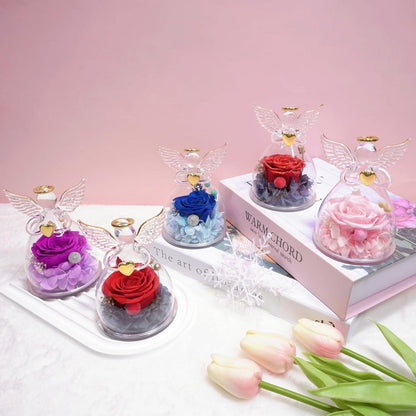 Ewige Rose Engel Figur Muttertagsgeschenk Glaskuppel Rote Rosen