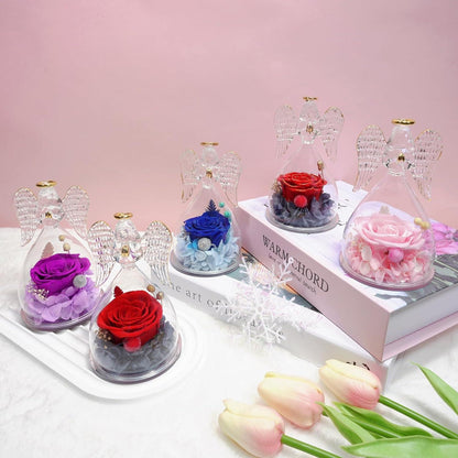 Muttertagsgeschenk Ewige Rose Engel Glaskuppel Geschenkbox