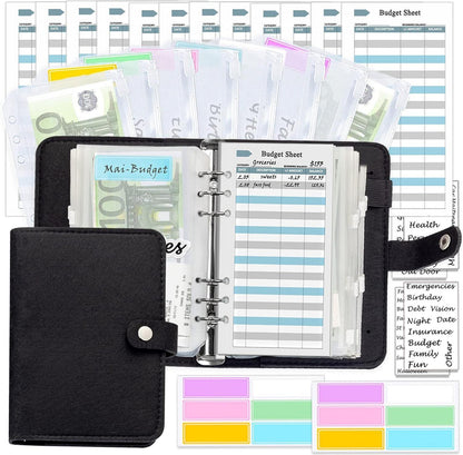 Schwarzer Wollfilz Budget Planner mit Geldumschlägen A6 Organisator