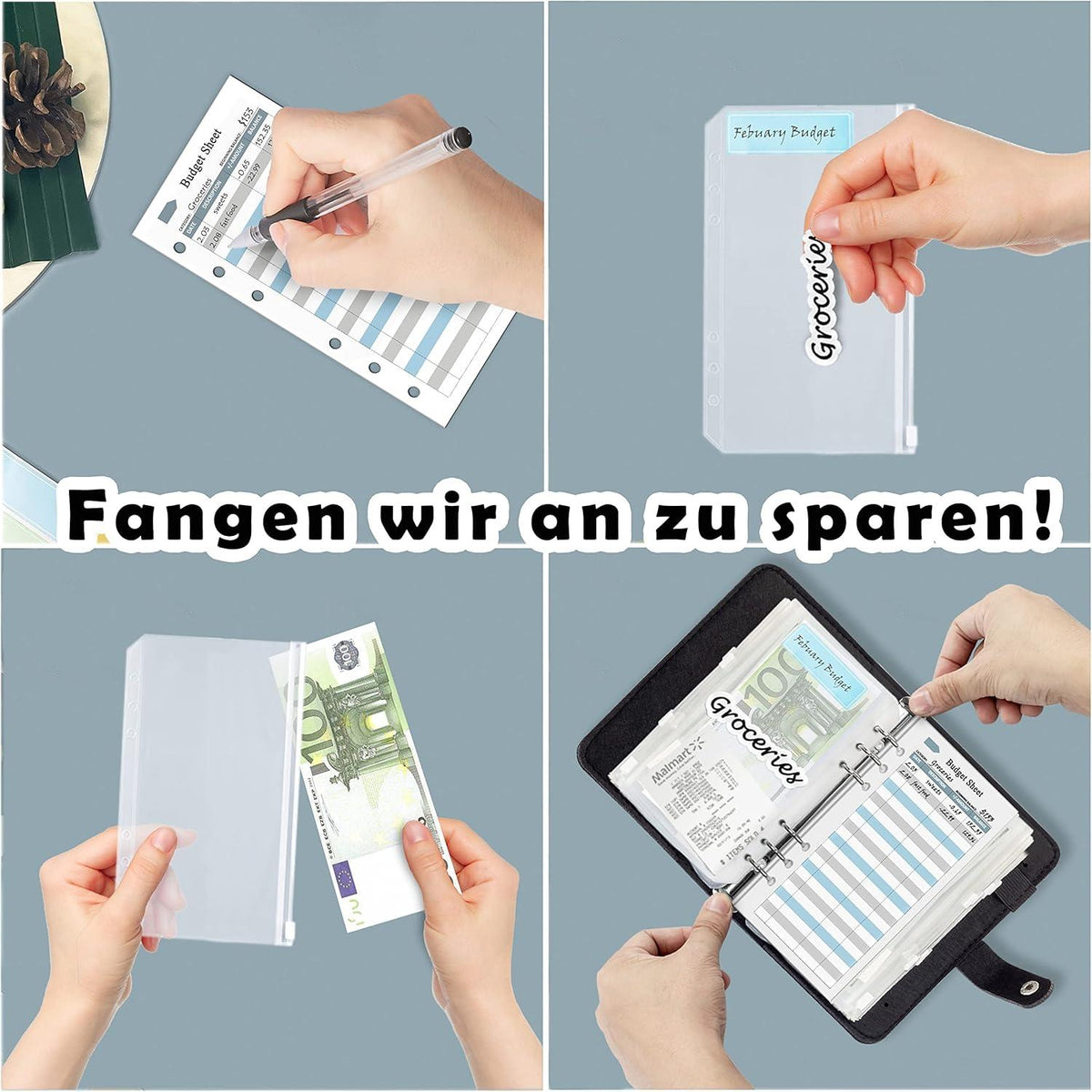 Schwarzer Wollfilz Budget Planner A6 Geld Organizer Kit
