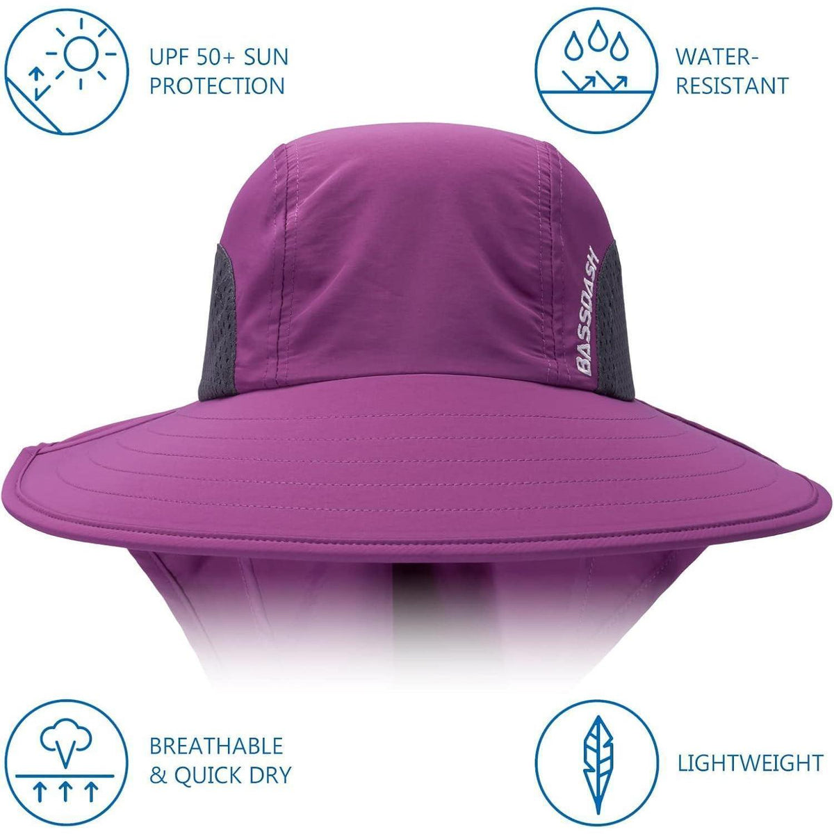 Angelhut UPF 50+ Lila Orchidee – Wasserdicht, Breiter Kremp
