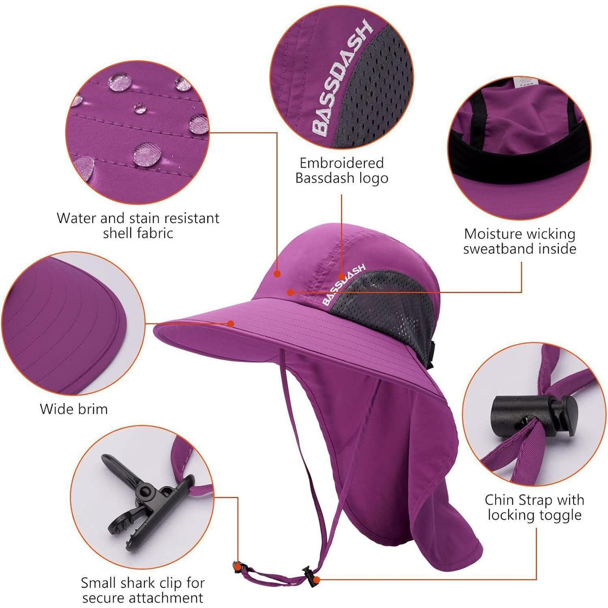 Angelhut UPF 50+ Lila Orchidee – Wasserdicht, Breiter Kremp
