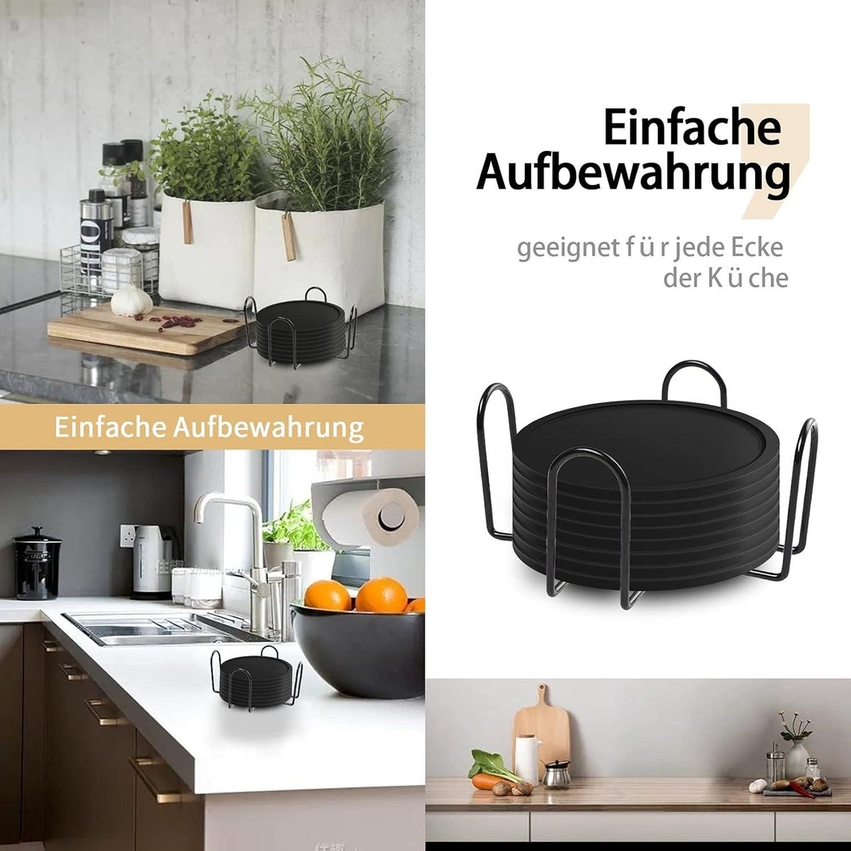 8er Set Schwarze Silikon-Glasuntersetzer für Getränke-Tischschutz