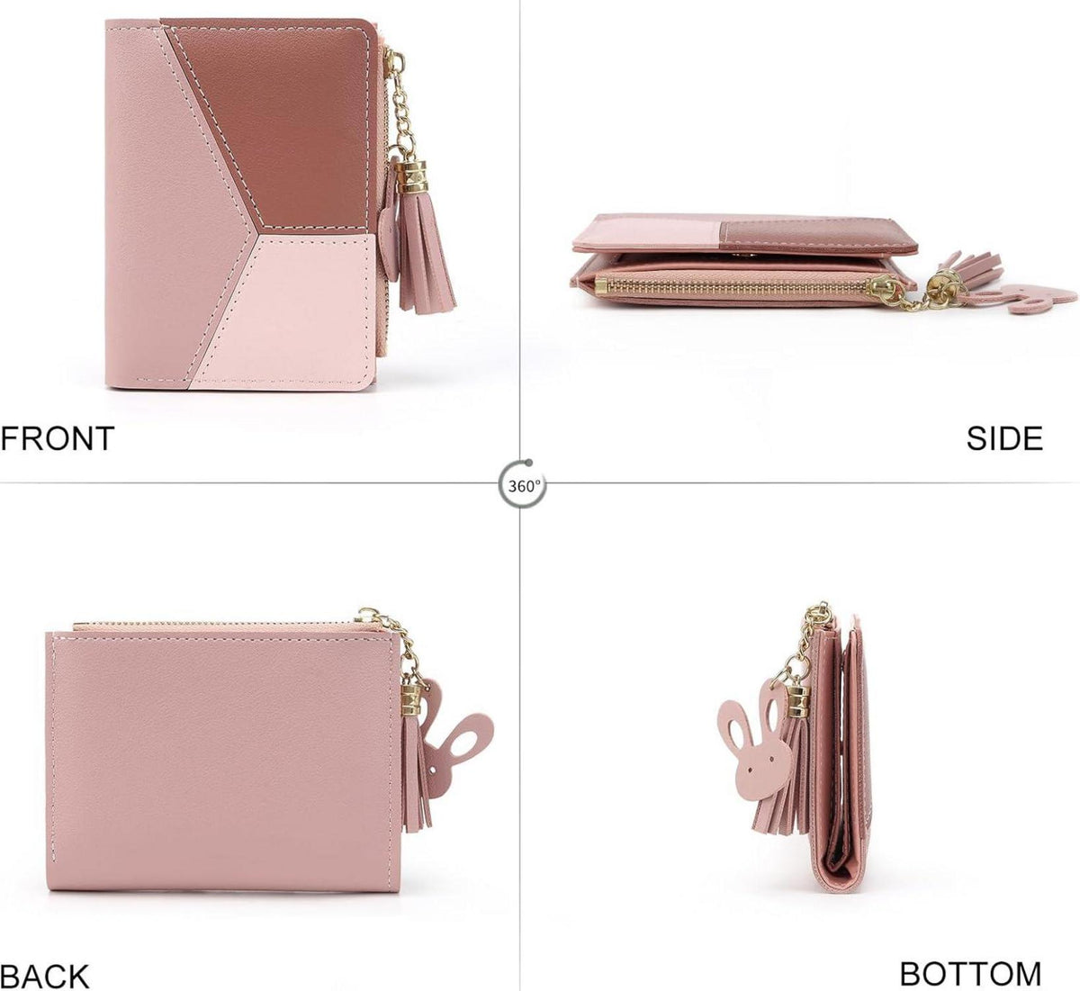 Damen Geldbörse aus PU Leder in Rosa mit Reißverschluss
