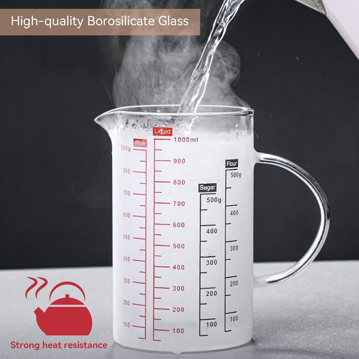 Großer Glas Messbecher mit Deckel – Borosilikatglas für Küche
