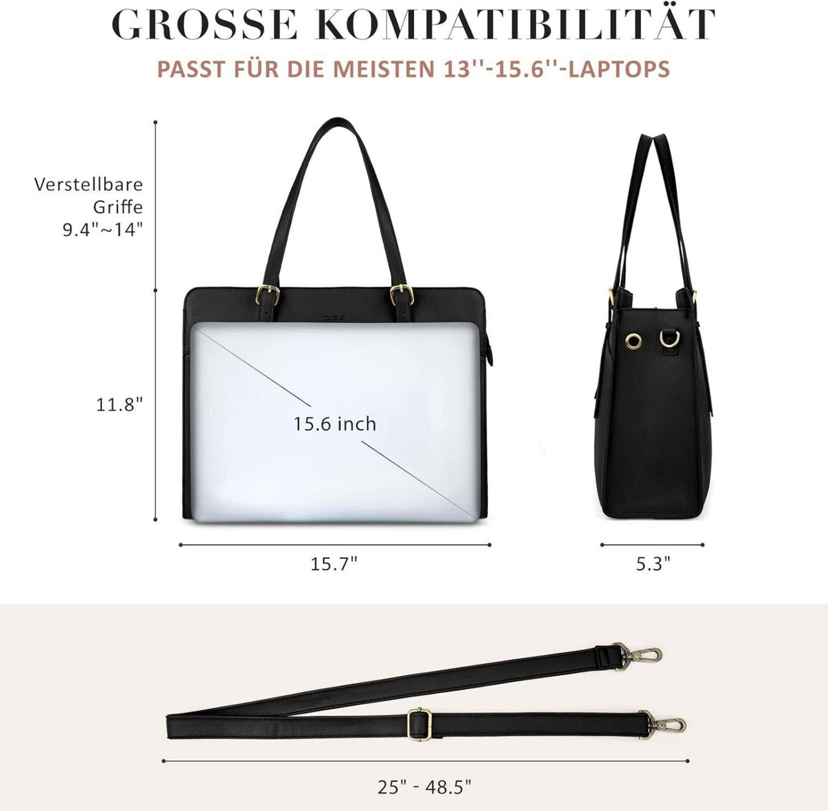 ECOSUSI Laptoptasche Damen 15.6 Zoll Schultertasche Leder