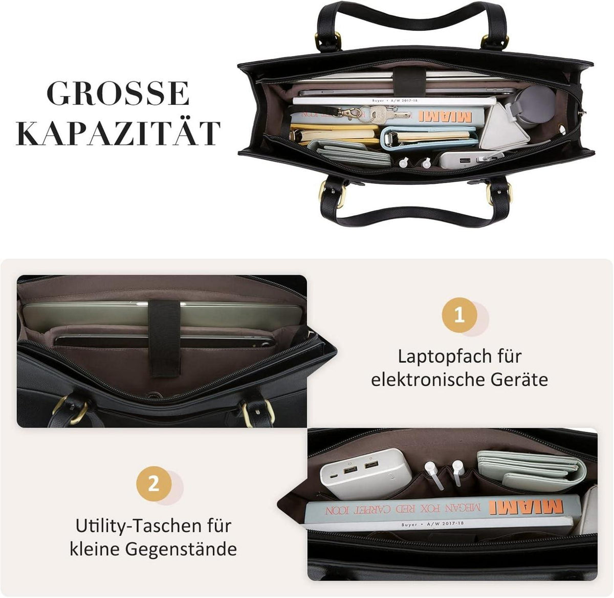 Laptoptasche 15,6 Zoll Schultertasche Damen Aktentasche Leder