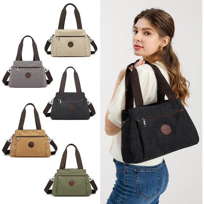 Canvas Handtasche Damen Schultertasche Schwarz mit vielen Taschen