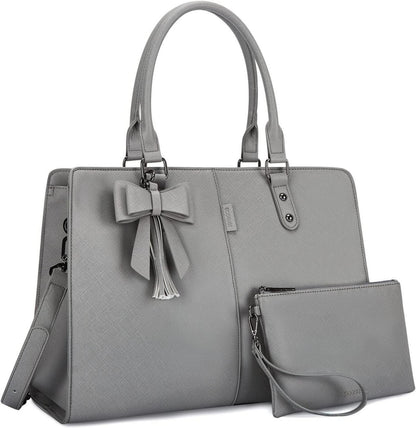 Handtasche Laptoptasche 15,6 Zoll Damen Schultertasche Grau