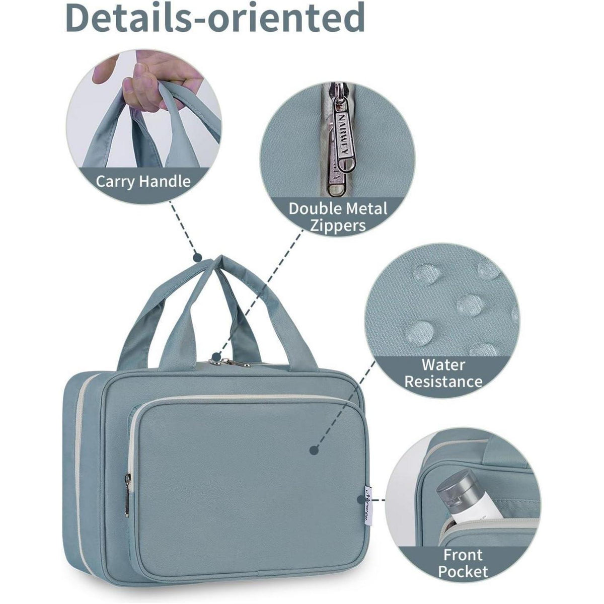 Kulturtasche zum Aufhängen, groß, mit vielen Fächern, Graublau