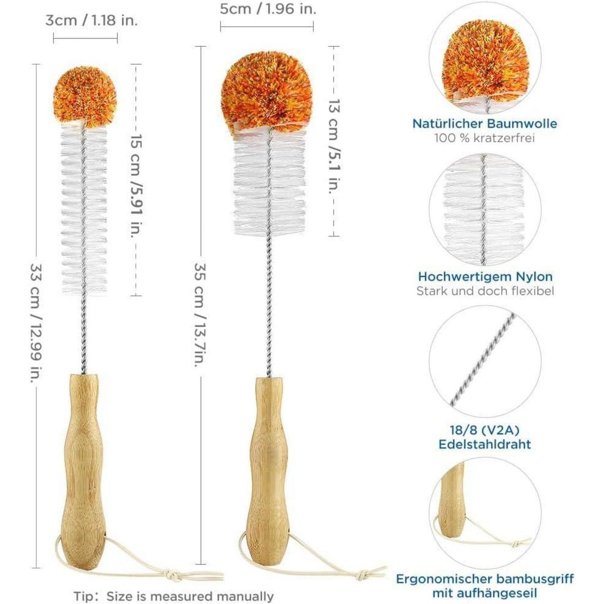 Flaschenbürsten Set 35cm+33cm kratzfrei für SodaStream, Vasen, Karaffen