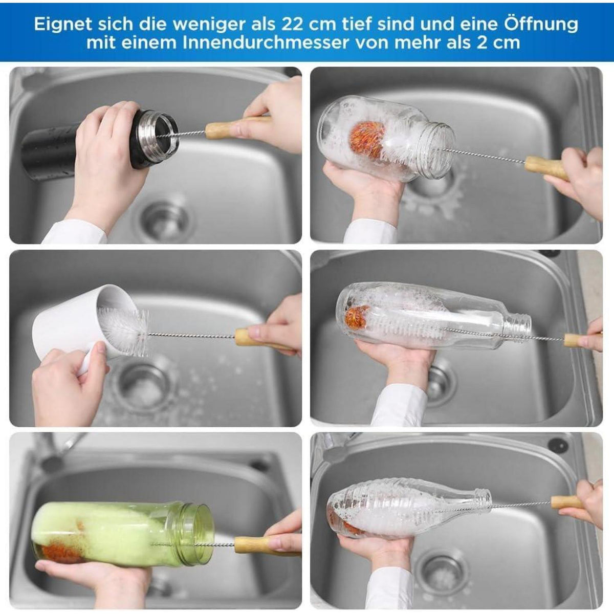 Flaschenbürsten Set 35cm+33cm kratzfrei für SodaStream, Vasen, Karaffen