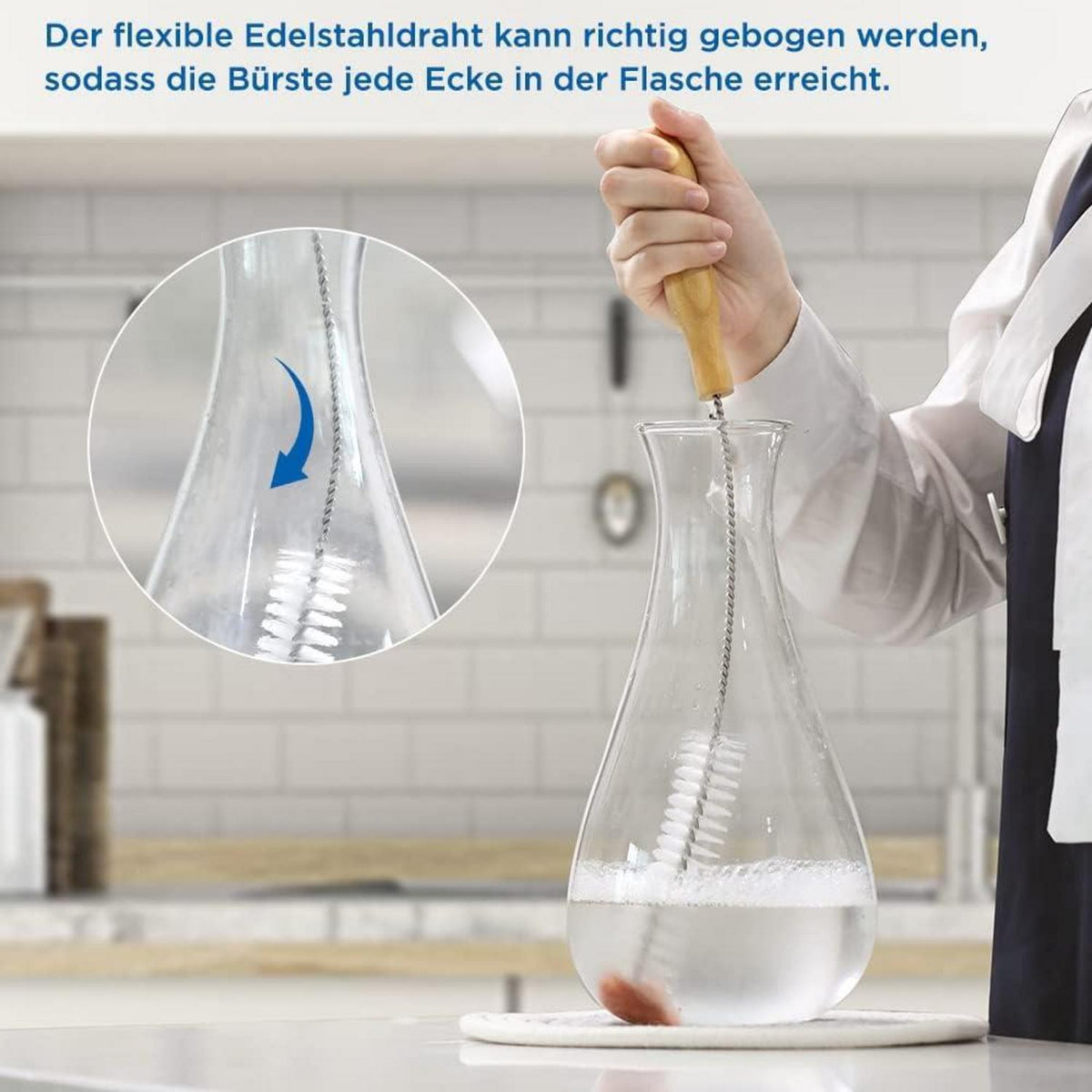 Flaschenbürsten Set 35cm+33cm kratzfrei für SodaStream, Vasen, Karaffen