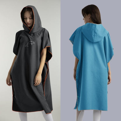 Mikrofaser Surf Poncho 110x80cm, Quick Dry Badeponcho mit Kapuze - Blau