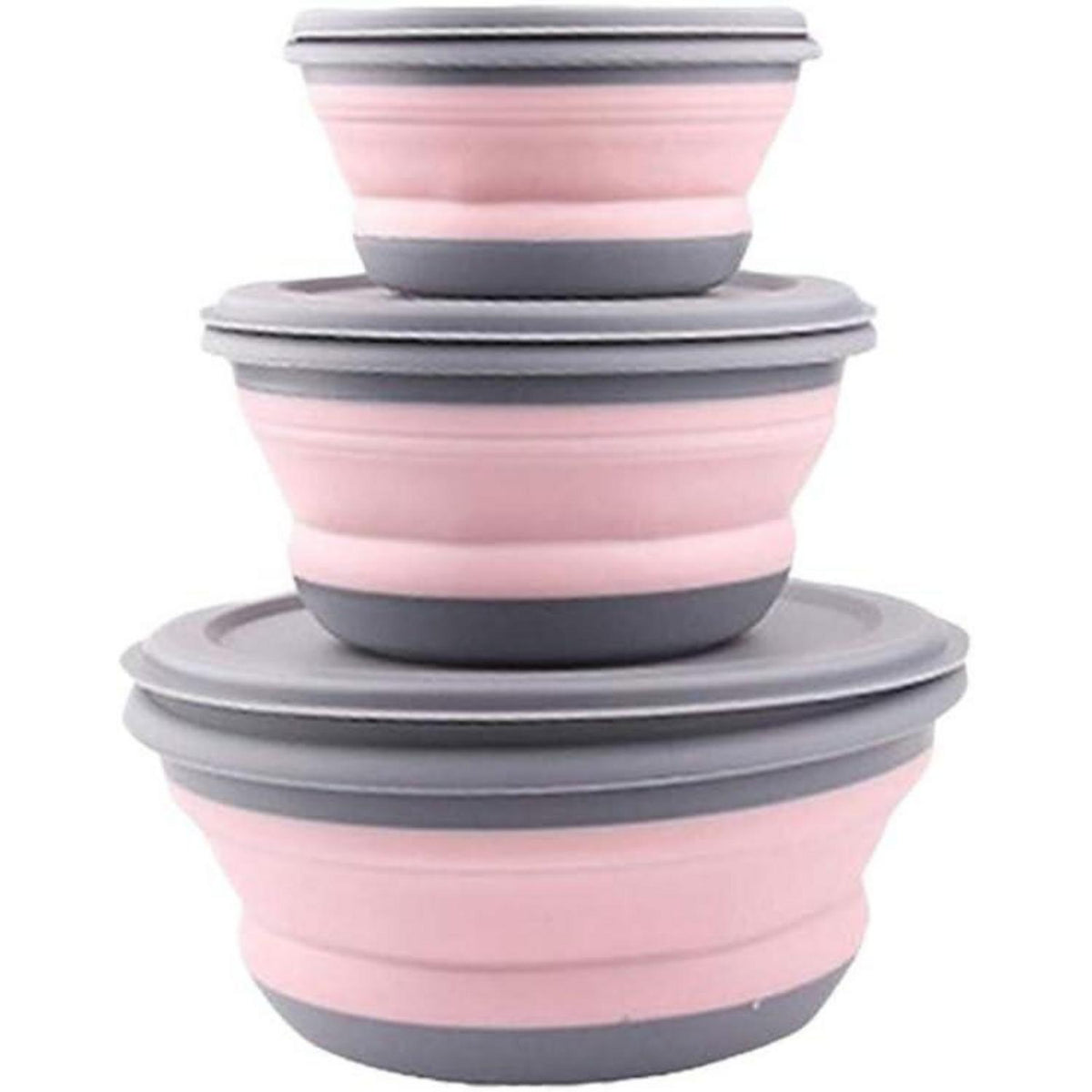 Faltbare Silikonschüssel mit Deckel, 3er Set, Pink