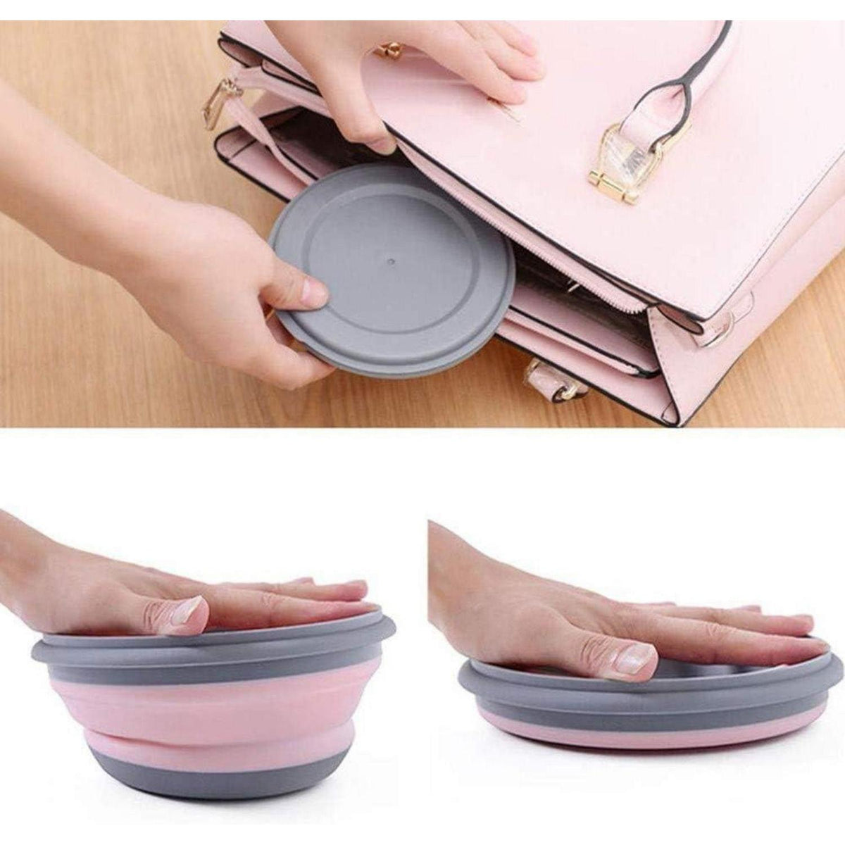 Faltbare Silikonschüssel mit Deckel, 3er Set, Pink