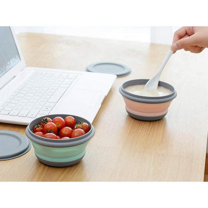 Faltbare Silikonschüssel mit Deckel, 3er Set, Pink