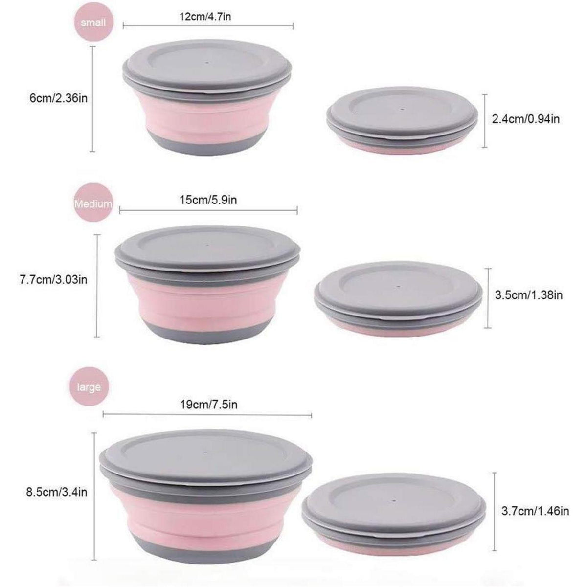 Faltbare Silikonschüssel mit Deckel, 3er Set, Pink