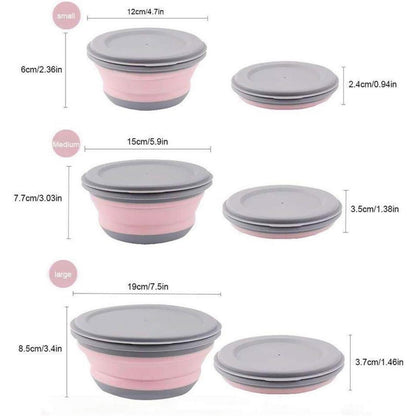 Faltbare Silikonschüssel mit Deckel, 3er Set, Pink