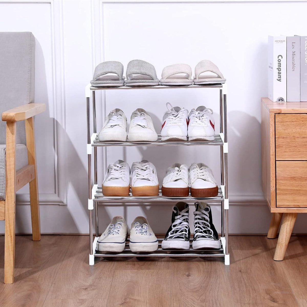 Schuhregal stapelbar 4 Etagen weiß platzsparend Jucaifu