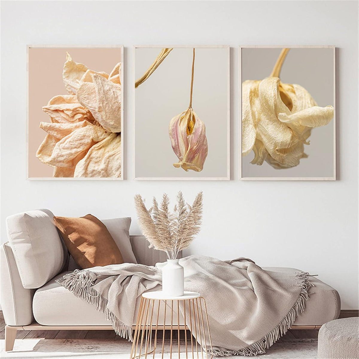 3er Poster Set Beige Blumen Wandbilder 40x50 cm