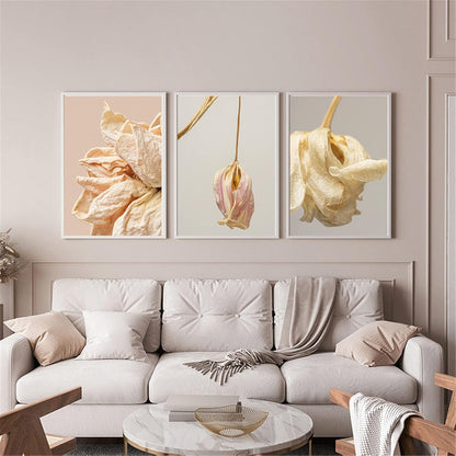 3er Poster Set Beige Blumen Wandbilder 40x50 cm