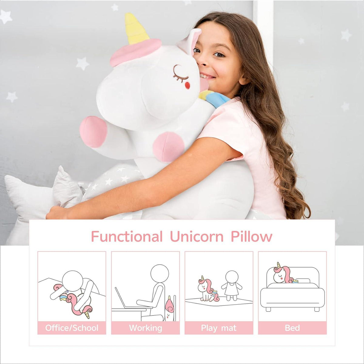 Plüsch Einhorn Kissen 66cm groß Geschenk Geburtstag Mädchen