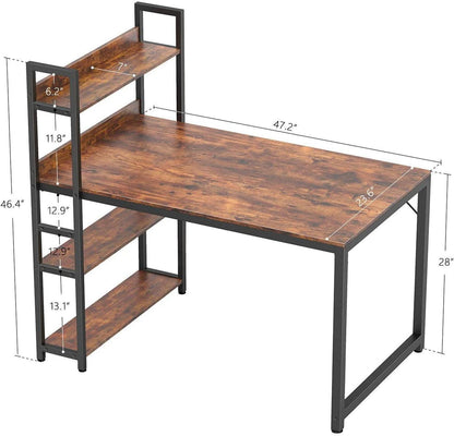 Schreibtisch mit Regal 120x60cm Stahlgestell Braun