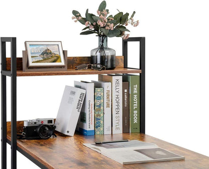 Schreibtisch 120x60cm mit Regal für Büro Wohnzimmer stabil Braun