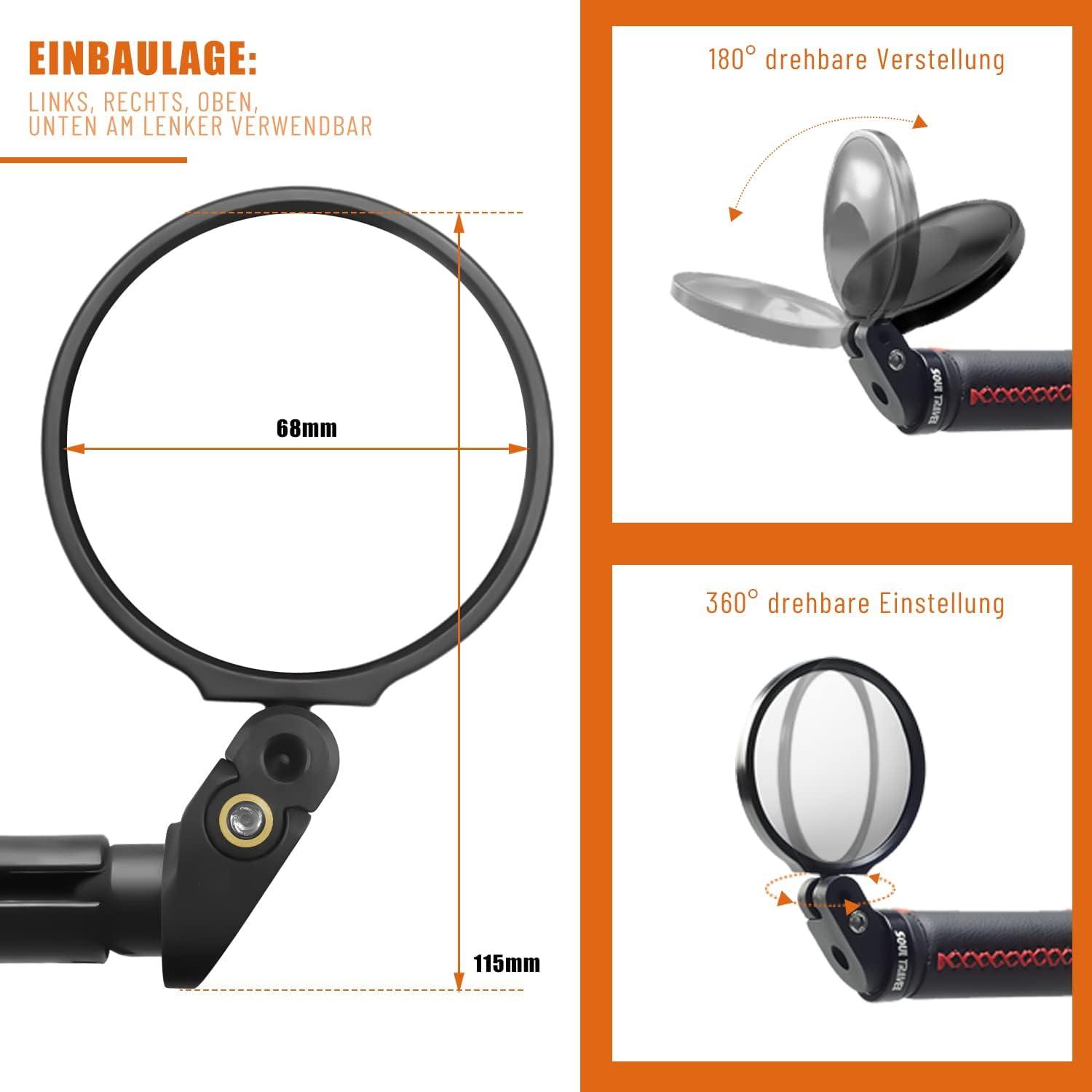 Fahrradspiegel 360°Schwenkbar für Lenker E-bike Konvex Elektrofahrrad