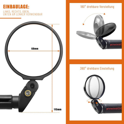 Fahrradspiegel 360°Schwenkbar für Lenker E-bike Konvex Elektrofahrrad