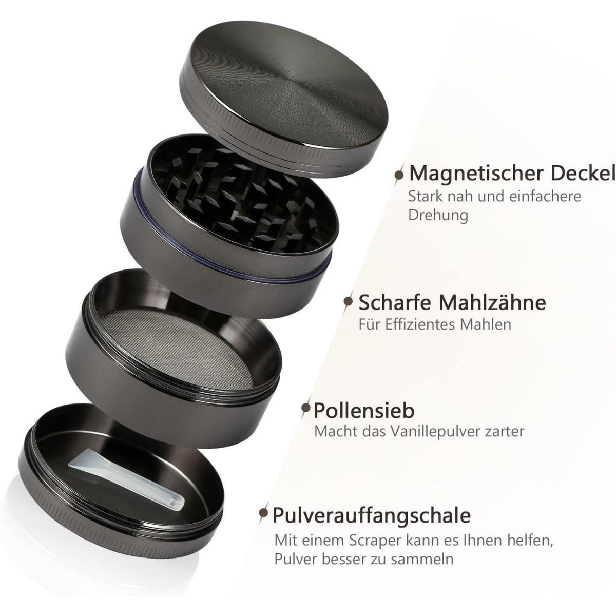 Kräutermühle aus Zinklegierung – 4-teilig für Gewürze & Kräuter
