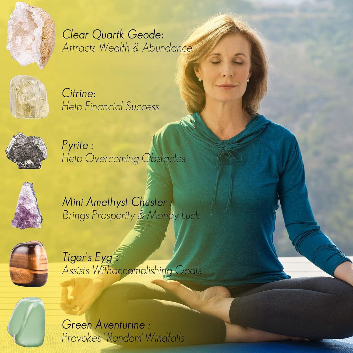 Kristalle Heilsteine Set für Fülle Wohlstand Reiki