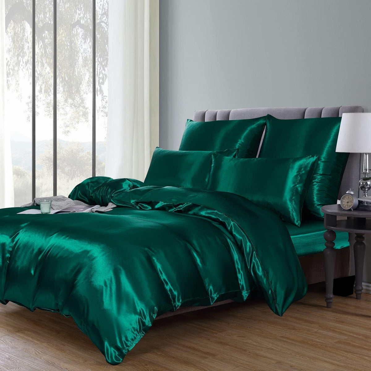 Satin Bettwäsche Set 135x200 cm Dunkelgrün