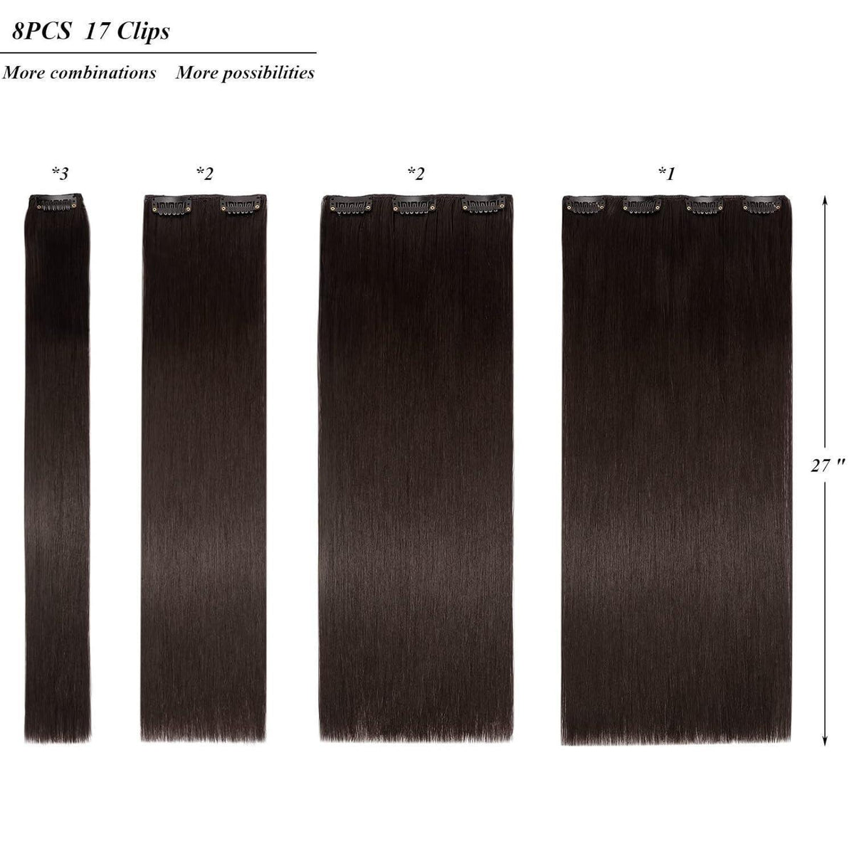Clip-in Haarverlängerung glatt, mittelbraun, 70cm