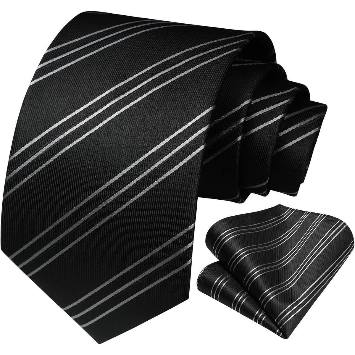 Krawatten- und Einstecktuch-Set für Herren, klassisch gepunktet, formell, schwarz