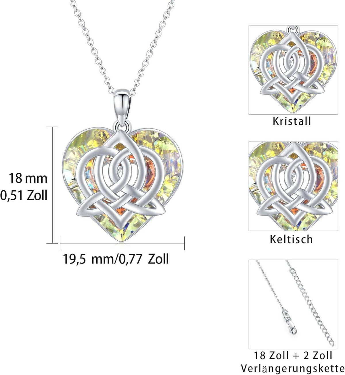 TRISHULA 925 Sterling Silber Herz Kristall Anhänger