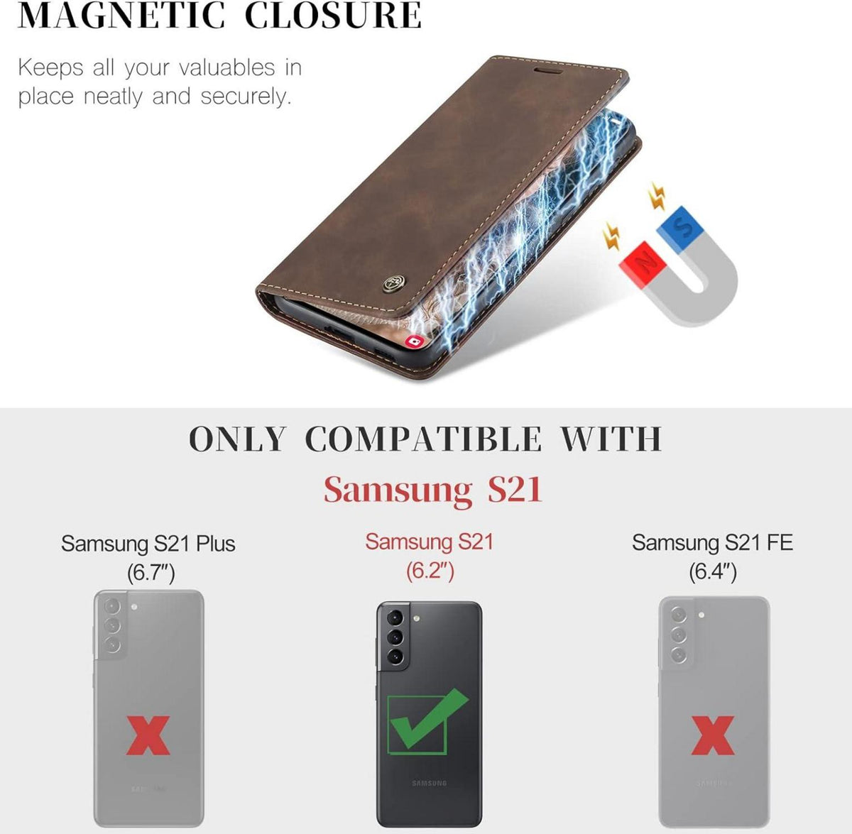 Samsung Galaxy S21 5G CaseMe Leder Klapphülle Kaffee