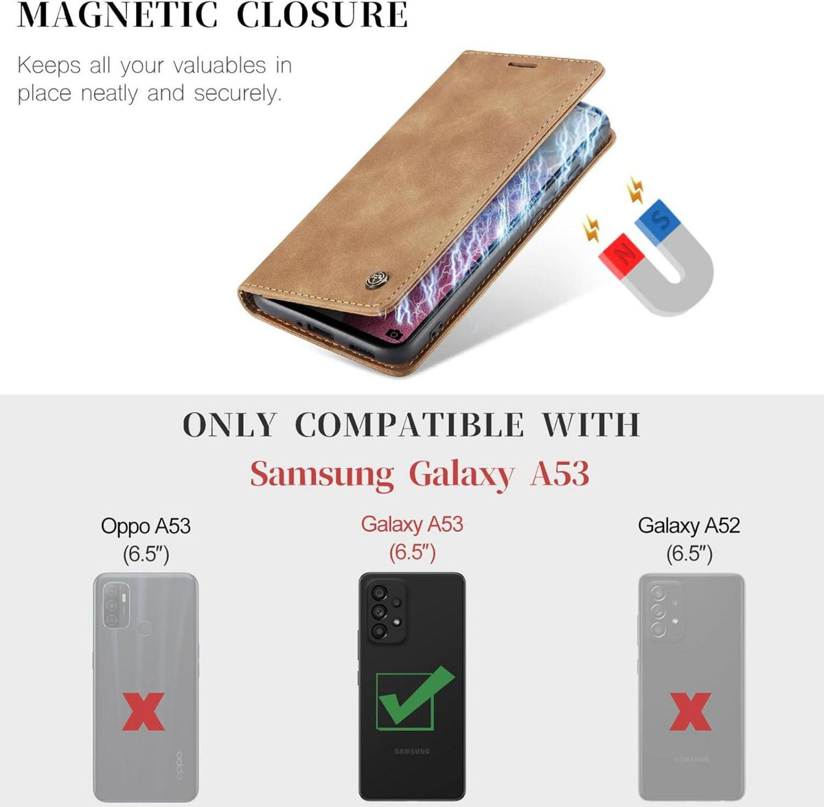 CaseMe Samsung Galaxy A53 5G Hülle Leder Flip Case Braun