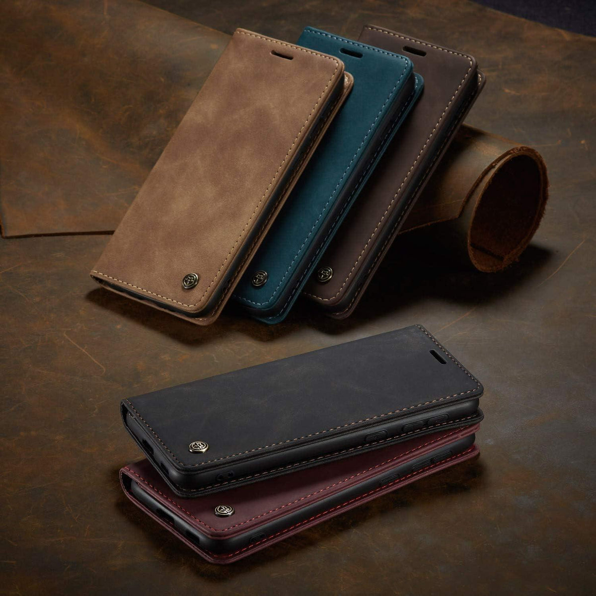 CaseMe Samsung Galaxy S21 FE 5G Leder Flip Case Weinrot